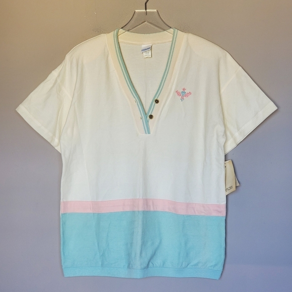 NWT Vtg  80s Catalina Colorblock Pastel V-Neck Preppy Tennis Golf Pickleball Top - Picture 1 of 9